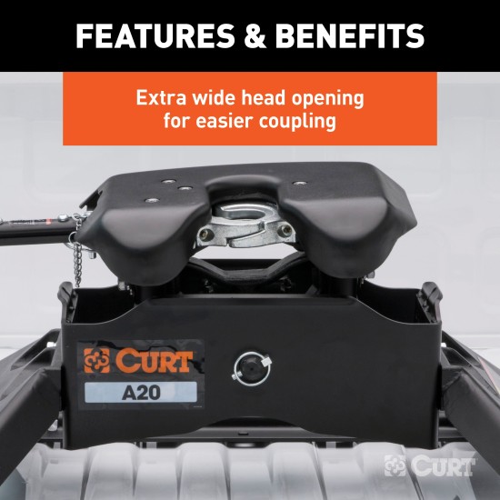 CURT A20 5th Wheel Hitch - Smooth & Quiet Towing Solution CURT A20 5th wheel hitch with cast yoke and poly-torsion inserts for smooth towing