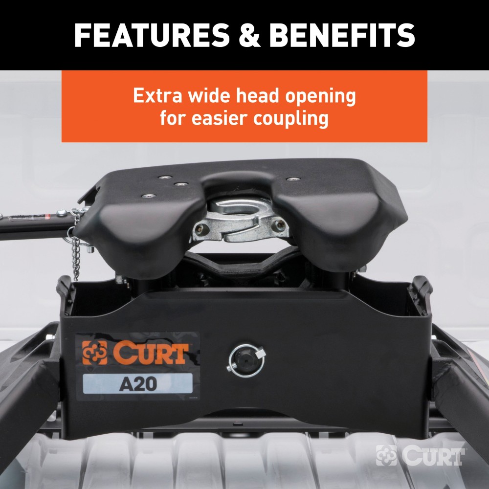 CURT A20 5th Wheel Hitch for Smooth Quieter Towing Experience CURT A20 5th wheel hitch with patented cast yoke and black carbide finish