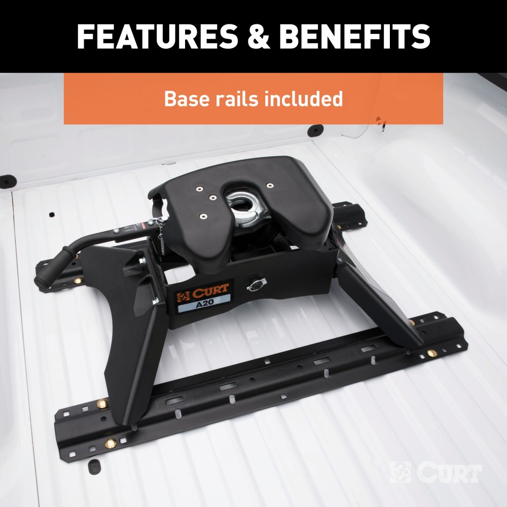 CURT A20 5th Wheel Hitch for Smooth Quieter Towing Experience CURT A20 5th wheel hitch with patented cast yoke and black carbide finish