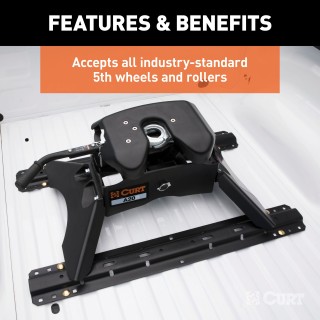 CURT 5th Wheel Base Rails with Durable Carbide Finish CURT 5th wheel base rails featuring industry-standard compatibility and durable finish.