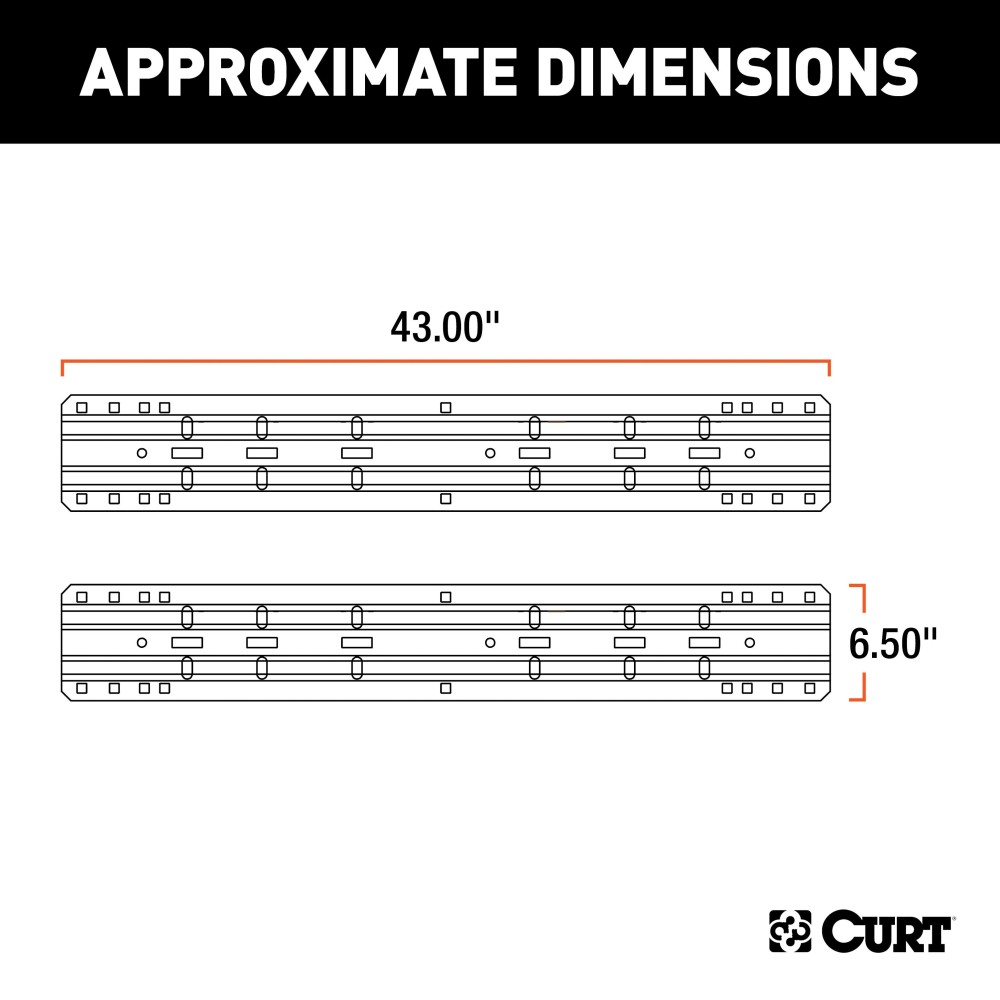 CURT 5th Wheel Base Rails with Industry Standard Fitment CURT 5th wheel base rails with corrosion-resistant A-coat and powder coat finish for durable towing.