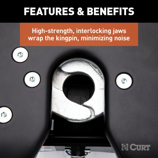 CURT A25 5th Wheel Hitch with Advanced Towing Technology CURT A25 5th Wheel Hitch ensuring smoother, quieter towing with patented technology and advanced features.