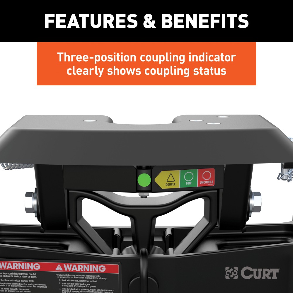 CURT A25 5th Wheel Hitch with Advanced Towing Technology CURT A25 5th Wheel Hitch ensuring smoother, quieter towing with patented technology and advanced features.