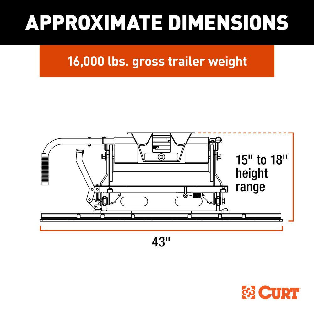 CURT E16 5th Wheel Trailer Hitch with Dual-Pivoting Head CURT E16 5th wheel hitch, 16,000 lbs capacity with dual-pivoting head