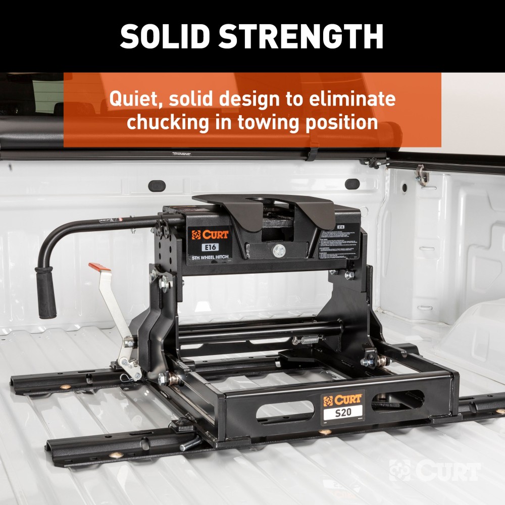CURT E16 5th Wheel Trailer Hitch with Dual-Pivoting Head CURT E16 5th wheel hitch, 16,000 lbs capacity with dual-pivoting head