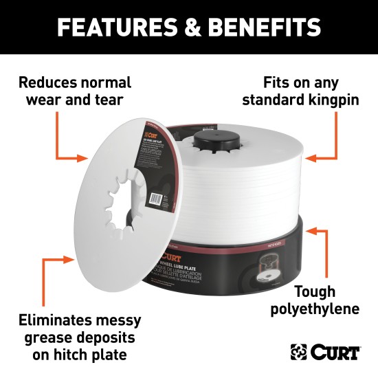 CURT Lube Plate for 5th Wheel Hitch - Pack of 25 10-inch CURT lube plate on a 5th wheel trailer kingpin, reducing wear and grease