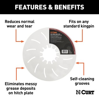 CURT Lube Plate for 5th Wheel Hitch with Self-Cleaning Grooves CURT lube plate on 5th wheel kingpin, protecting hitch from wear and grease
