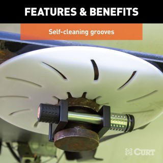 CURT Lube Plate for 5th Wheel Hitch with Self-Cleaning Grooves CURT lube plate on 5th wheel kingpin, protecting hitch from wear and grease