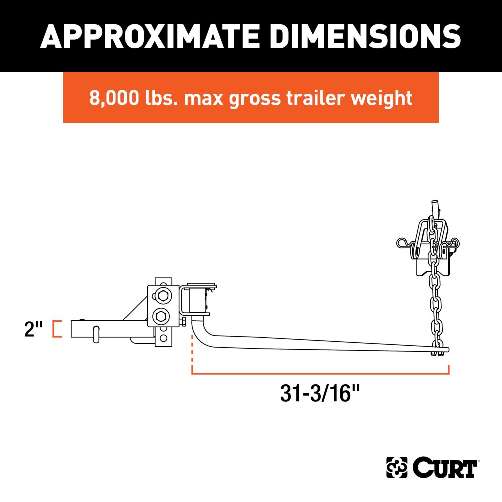 CURT Round Bar Weight Distribution Hitch with Lubrication System CURT weight distribution hitch offering smooth towing with lubrication