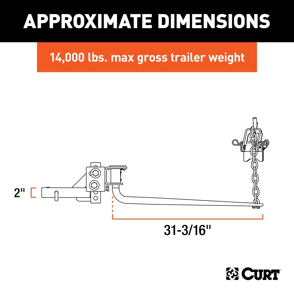 CURT Round Bar WD Hitch with Integrated Lubrication System CURT round bar weight distribution hitch with lubrication and heavy-duty design for towing