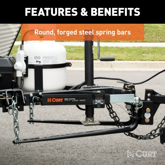 CURT Round Bar Weight Distribution Hitch with Lubrication System CURT round bar weight distribution hitch with built-in lubrication, shank, and sway control.