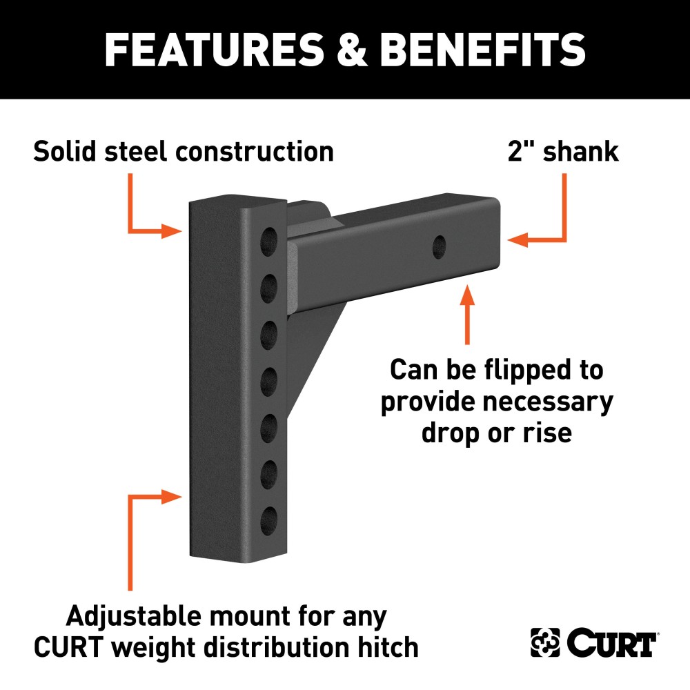 CURT Weight Distribution Replacement Shank for Towing CURT weight distribution replacement shank designed for heavy-duty towing and compatibility with 2 inch hitch receivers.