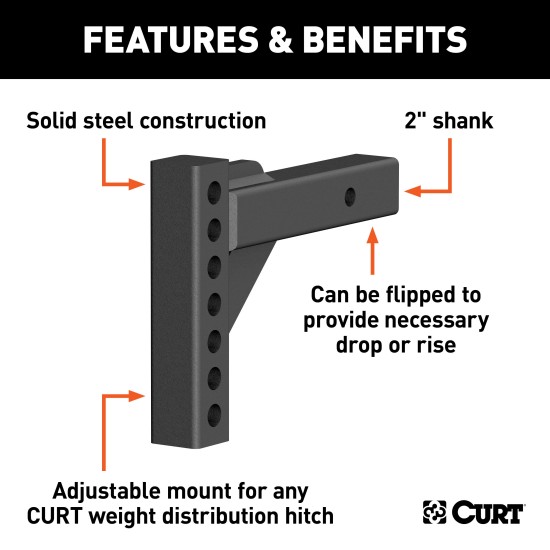 CURT Weight Distribution Replacement Shank for Towing CURT weight distribution replacement shank designed for heavy-duty towing and compatibility with 2 inch hitch receivers.