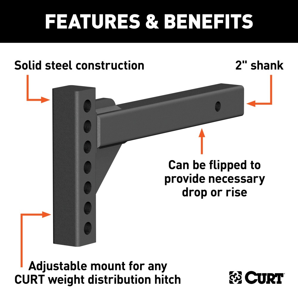CURT Heavy-Duty Weight Distribution Shank with Adjustable Hitch CURT weight distribution shank in black powder coat, fits 2 inch hitch