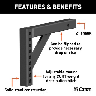 CURT Weight Distribution Replacement Shank for Heavy-Duty Towing CURT weight distribution shank designed for towing with 2-inch receiver compatibility.