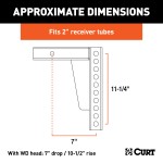 CURT Weight Distribution Replacement Shank for 2 Inch Hitch CURT weight distribution shank with versatile adjustment for towing, compatible with 2 inch hitch receivers.