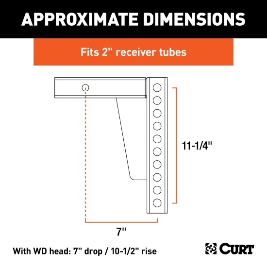 CURT Weight Distribution Replacement Shank for 2 Inch Hitch CURT weight distribution shank with versatile adjustment for towing, compatible with 2 inch hitch receivers.