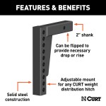 CURT Weight Distribution Replacement Shank for 2 Inch Hitch CURT weight distribution shank with versatile adjustment for towing, compatible with 2 inch hitch receivers.