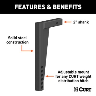 CURT Weight Distribution Replacement Shank for Heavy-Duty Towing CURT weight distribution replacement shank made of steel for 2 inch hitch receivers