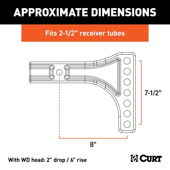 CURT Weight Distribution Replacement Shank for 2.5 Inch Receiver CURT weight distribution replacement shank for heavy-duty 2.5 inch hitch receivers, designed for versatility and durability.