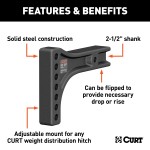 CURT Weight Distribution Replacement Shank for 2.5 Inch Receiver CURT weight distribution replacement shank for heavy-duty 2.5 inch hitch receivers, designed for versatility and durability.