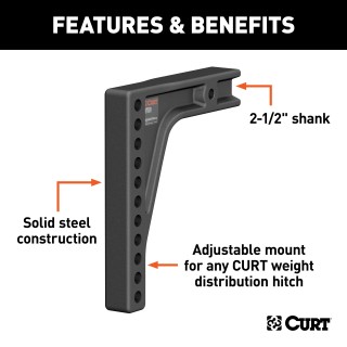 CURT Heavy-Duty Weight Distribution Shank with Durable Finish CURT weight distribution shank, adjustable, corrosion-resistant steel for 2-1/2" hitch receiver