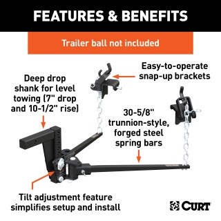 CURT Deep Drop Weight Distribution Hitch for Lifted Trucks CURT deep drop weight distribution hitch with adjustable shank for lifted trucks, enhancing vehicle and trailer control