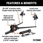 CURT Weight Distribution Hitch with Sway Control System CURT weight distribution hitch with forged steel, sway control unit, and 2-inch shank.