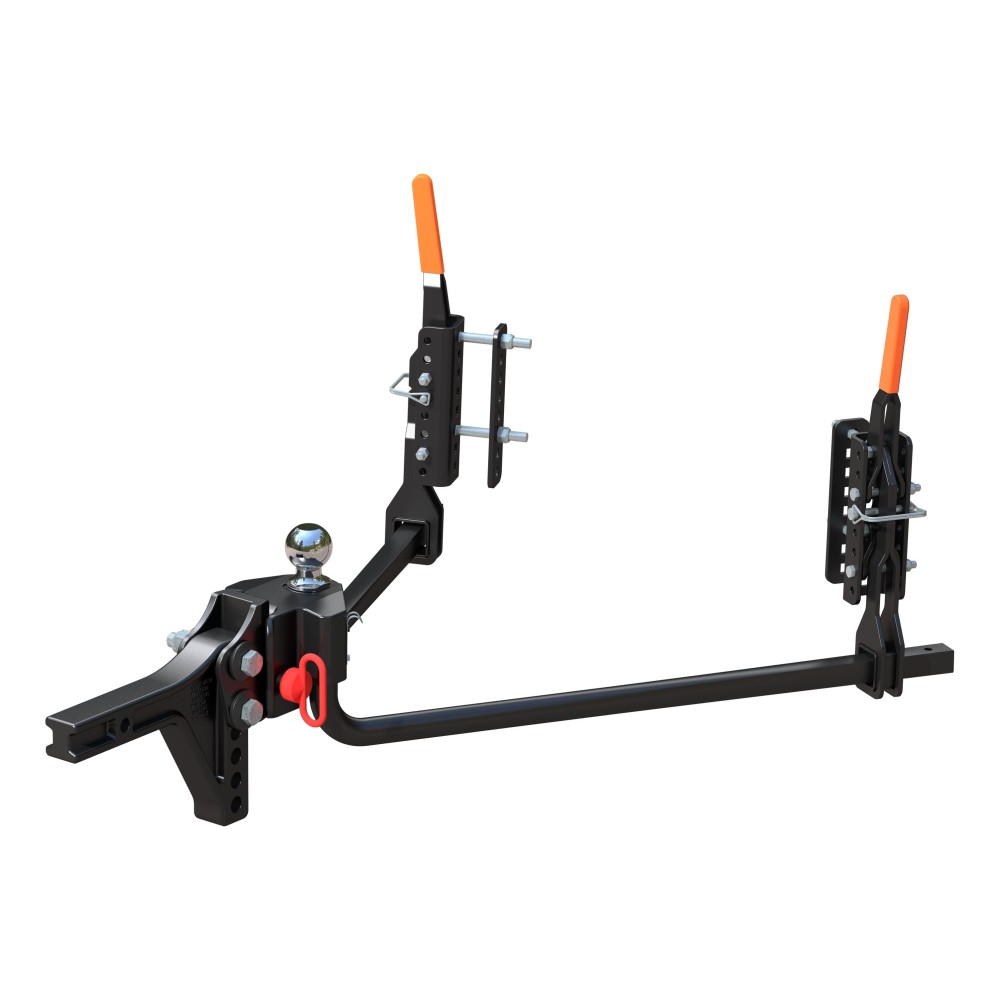 CURT TruTrack Trailer-Mounted Hitch with Sway Control CURT TruTrack weight distribution hitch featuring integrated sway control and quick-connect coupler.