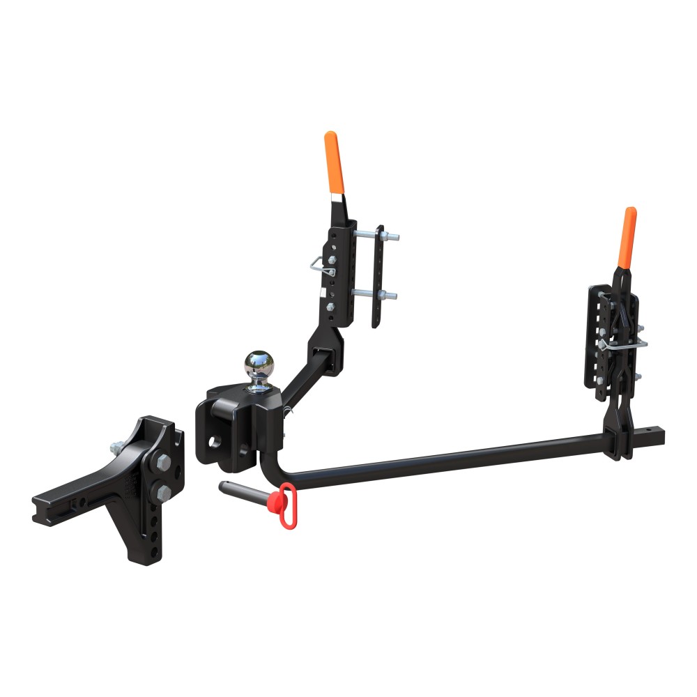 CURT TruTrack Trailer-Mounted Hitch with Sway Control CURT TruTrack weight distribution hitch featuring integrated sway control and quick-connect coupler.