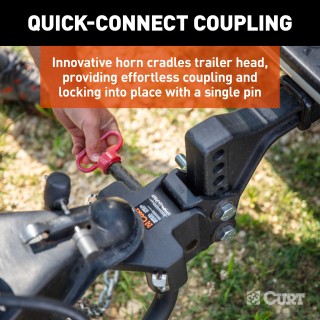 CURT TruTrack Trailer-Mounted Hitch with Sway Control CURT TruTrack weight distribution hitch featuring integrated sway control and quick-connect coupler.