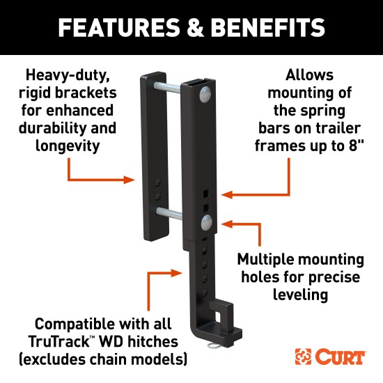 Heavy-duty CURT TruTrack adjustable support brackets for trailer hitches