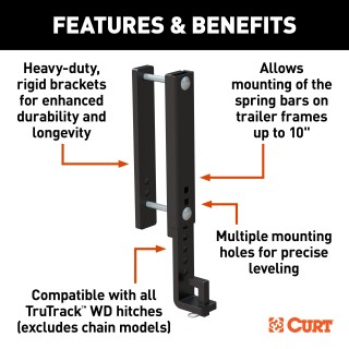 CURT TruTrack heavy-duty adjustable support brackets secure spring bars to trailer frames up to 10 inches for towing stability.