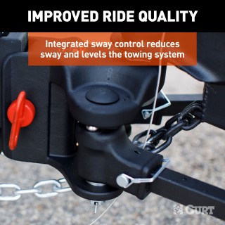 CURT TruTrack Weight Distribution Hitch with Sway Control CURT TruTrack hitch with black powder coat finish and quick-connect coupler