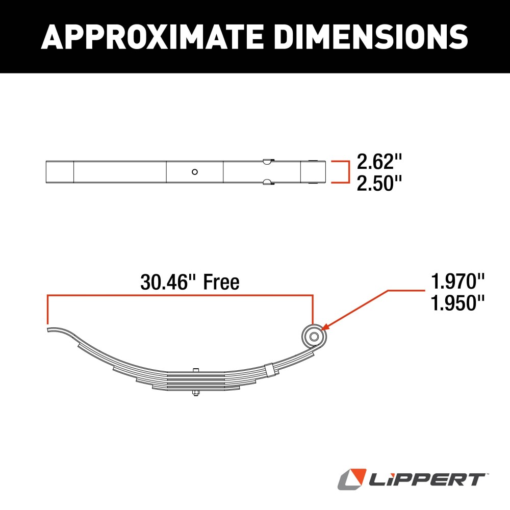 Lippert Replacement Slipper Leaf Spring for RV Trailer Suspension Replacement slipper leaf spring by Lippert for RV trailer suspension with 5,000-lb capacity
