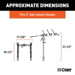 CURT Clamp-On Bike Rack - Holds 3 Bikes, Fits 2" Hitch Receiver CURT clamp-on bike rack holding up to three bikes, fits 2 inch hitch receiver, adjustable cradles, black powder coat finish.