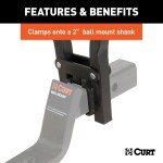 CURT Clamp-On Bike Rack - Holds 3 Bikes, Fits 2" Hitch Receiver CURT clamp-on bike rack holding up to three bikes, fits 2 inch hitch receiver, adjustable cradles, black powder coat finish.