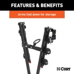 CURT Clamp-On Bike Rack - Holds 3 Bikes, Fits 2" Hitch Receiver CURT clamp-on bike rack holding up to three bikes, fits 2 inch hitch receiver, adjustable cradles, black powder coat finish.