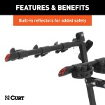 CURT Clamp-On Bike Rack - Holds 3 Bikes, Fits 2" Hitch Receiver CURT clamp-on bike rack holding up to three bikes, fits 2 inch hitch receiver, adjustable cradles, black powder coat finish.