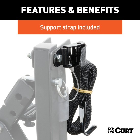 CURT Clamp-On Bike Rack - Holds 3 Bikes, Fits 2" Hitch Receiver CURT clamp-on bike rack holding up to three bikes, fits 2 inch hitch receiver, adjustable cradles, black powder coat finish.