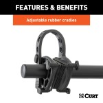 CURT Hitch-Mounted Bike Rack for Secure and Easy Bike Transport CURT hitch-mounted bike rack with black powder coat finish, fitting 1-1/4" or 2" receivers, holding up to two bikes.