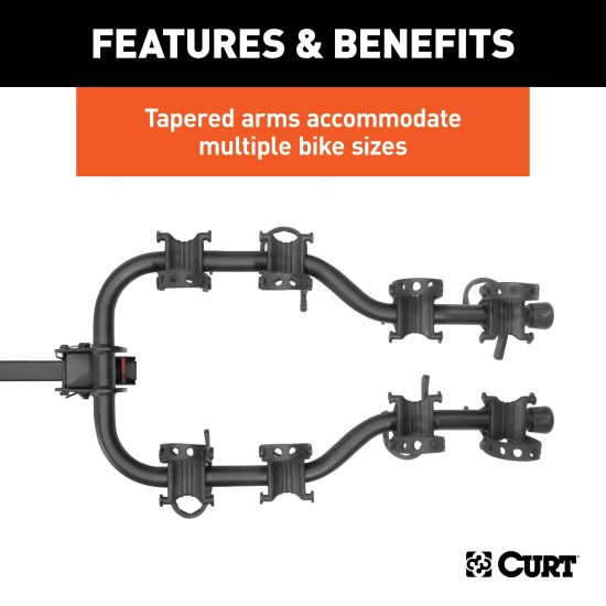 CURT Premium Bike Rack with Anti-Wobble Shank for 4 Bikes CURT premium bike rack, fits 2 inch hitch, holds 4 bikes, anti-wobble shank
