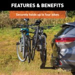 CURT Premium Bike Rack with Anti-Wobble Shank for 4 Bikes CURT premium bike rack, fits 2 inch hitch, holds 4 bikes, anti-wobble shank