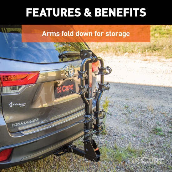 CURT Premium Bike Rack with Anti-Wobble Shank for 4 Bikes CURT premium bike rack, fits 2 inch hitch, holds 4 bikes, anti-wobble shank