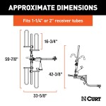 CURT Tray-Style Bike Rack with Three-Point Support System CURT tray-style bike rack securely holding two bicycles with a unique three-point support system