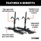 CURT Tray-Style Hitch-Mounted Bike Rack for Secure Transport CURT tray-style bike rack with hitch-mount, holding four bikes securely.