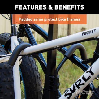 CURT Tray-Style Hitch-Mounted Bike Rack for Secure Transport CURT tray-style bike rack with hitch-mount, holding four bikes securely.