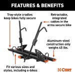 CURT Aluminum Bike Rack - Lightweight & Secure Platform Design CURT aluminum bike rack #18088 mounted on vehicle, holds two bikes securely.