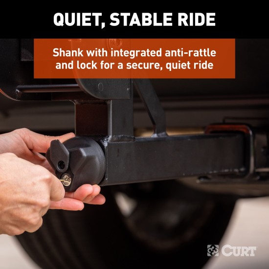 CURT Aluminum Bike Rack - Lightweight & Secure Platform Design CURT aluminum bike rack #18088 mounted on vehicle, holds two bikes securely.