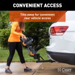 CURT Aluminum Bike Rack - Lightweight & Secure Platform Design CURT aluminum bike rack #18088 mounted on vehicle, holds two bikes securely.